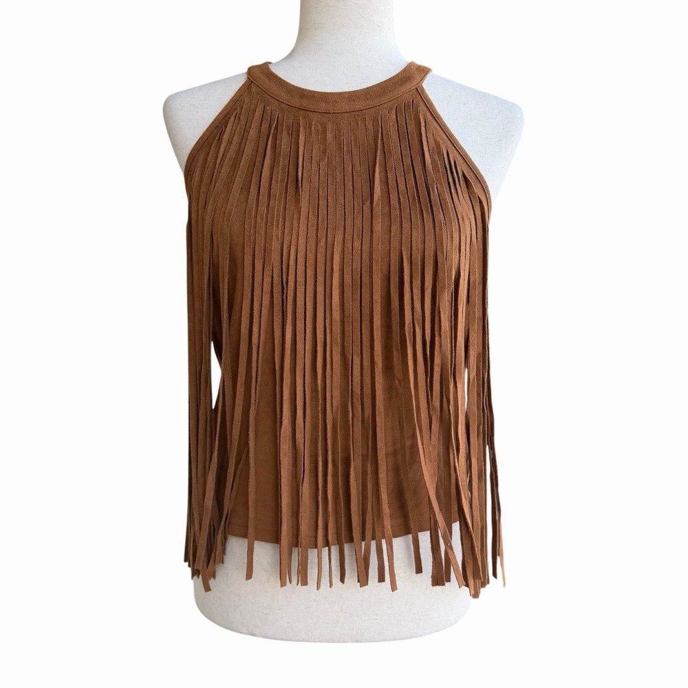 Soprano Faux Suede Fringe Halter Top S • Coastal Cowgirl Western Boho Festival